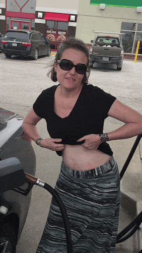 Public flashing photo exhibitionist-wife:Gas pump dare. Nude ...