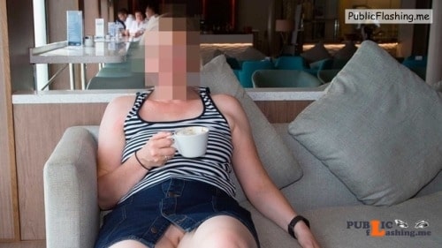 No panties just my wife and nothing else: At another coffee shop. This... pantiesless Public Flashing