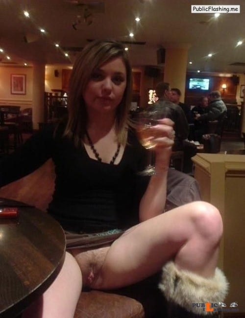 Public flashing amateur pics girlfriend with no panties in restaurant