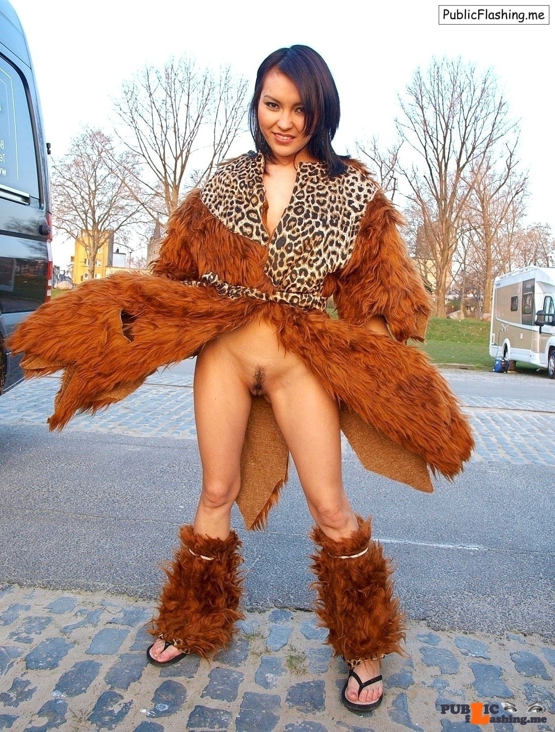 Teen pics Teen Pussy pics Pussy Public nudity pics Public nudity Public Flashing Pictures No panties pics No panties Asian pics Asian : Beautiful Asian model is posing to the camera dressed just in some brown fur coat and fluffy leg warmers, wearing nothing under and flashing her nice trimmed pussy on a public car parking. Asian slim cutie would do anything for...