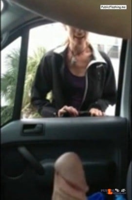 Dick flash and jerking in car girl wants to help VIDEO