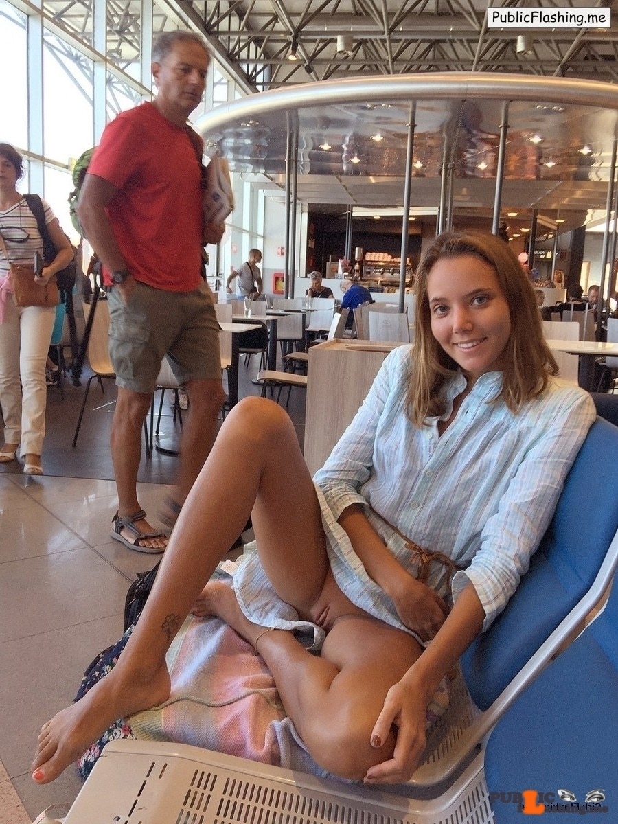 Pussy flashing teen on the airport Public Flashing