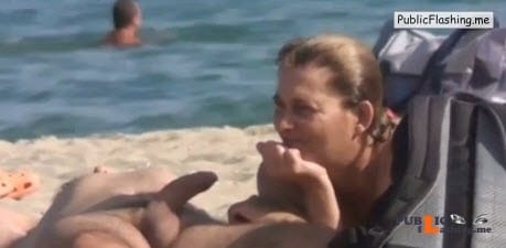 Amateur wife is touching husbands boner on nude beach VIDEO Public Flashing