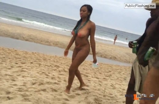 Busty ebony girl nude beach walk HOT VIDEO Public Flashing