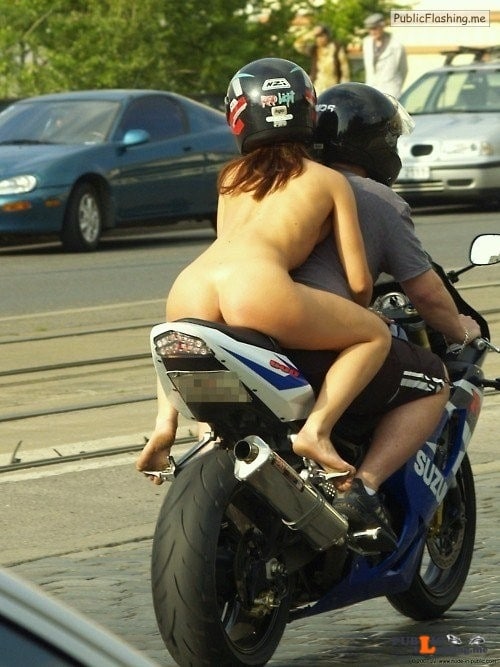 Public nudity photo okosexy: It’s important to wear a helmet while naked on the back... Public Flashing