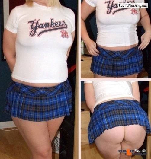 Public Flashing Photo Feed : No panties mysexywife79: Yankees tee and short skirt, no underwear ? pantiesless