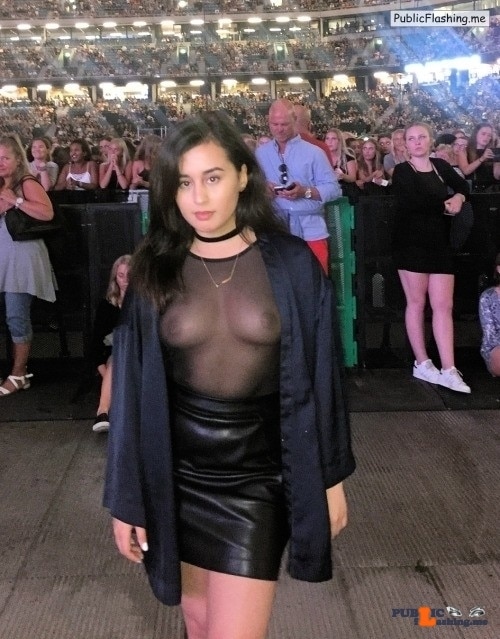Teen pics Teen Public Flashing Pictures Public Flashing Photo Feed Boobs pics Boobs Amateur pics Amateur : Dark haired braless teen is wearing see trough black top in public so her cute boobies and brown nipples are exposed almost totally. While she is posing to the camera there are hundreds of people around her in some arena....
