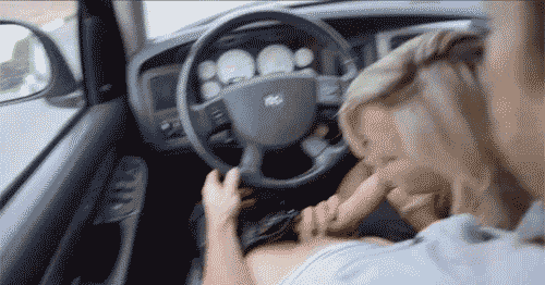Blonde teen public blowjob in driving car GIF Public Flashing