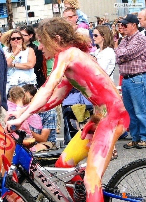 Public Flashing Photo Feed : Public nudity photo walkingandswinging: Colorful public CFNM with a mixed…