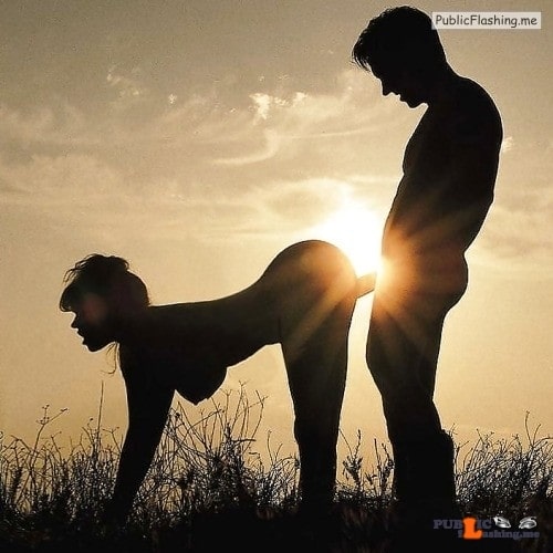 Romantic sunset outdoor doggystyle sex