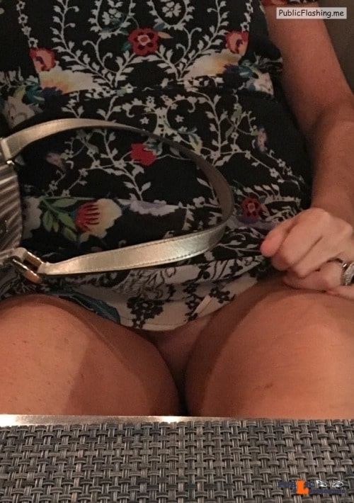 Public Flashing Photo Feed : No panties hotwifeyshare: My #Hotwife showing her pussy to our waiter ,… pantiesless