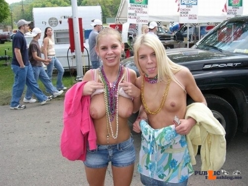 Public Flashing Photo Feed : Public flashing photo enf-findings:Another two girls flash to earn their beads for…