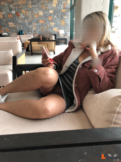 Public Flashing Photo Feed : No panties hornywifealways: This is how I wait at the hotel lobby pantiesless