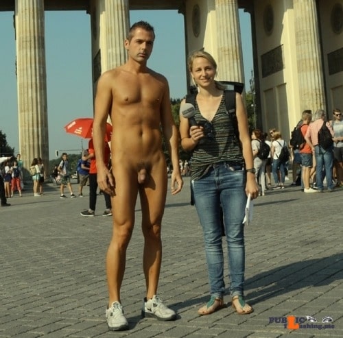 Public nudity photo cfnmzone:A rare photo of an public CFNM TV interview. Get a…