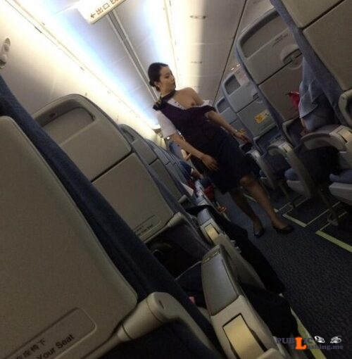 Exposed in public Stewardess nip slip…