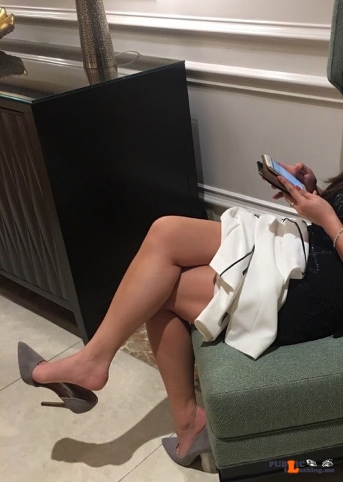 Public Flashing Photo Feed : No panties tlomles: Showing off my legs and pussy in the hotel lobby for… pantiesless