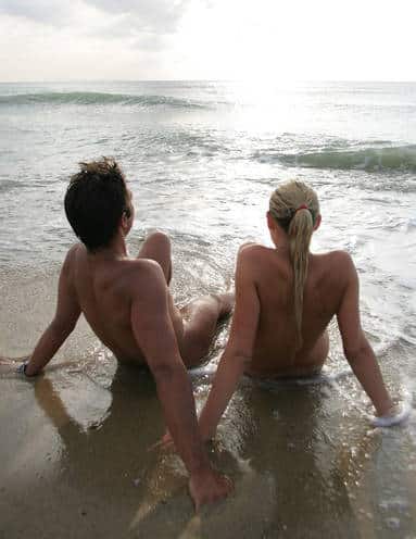 romantic sunset on nude beach